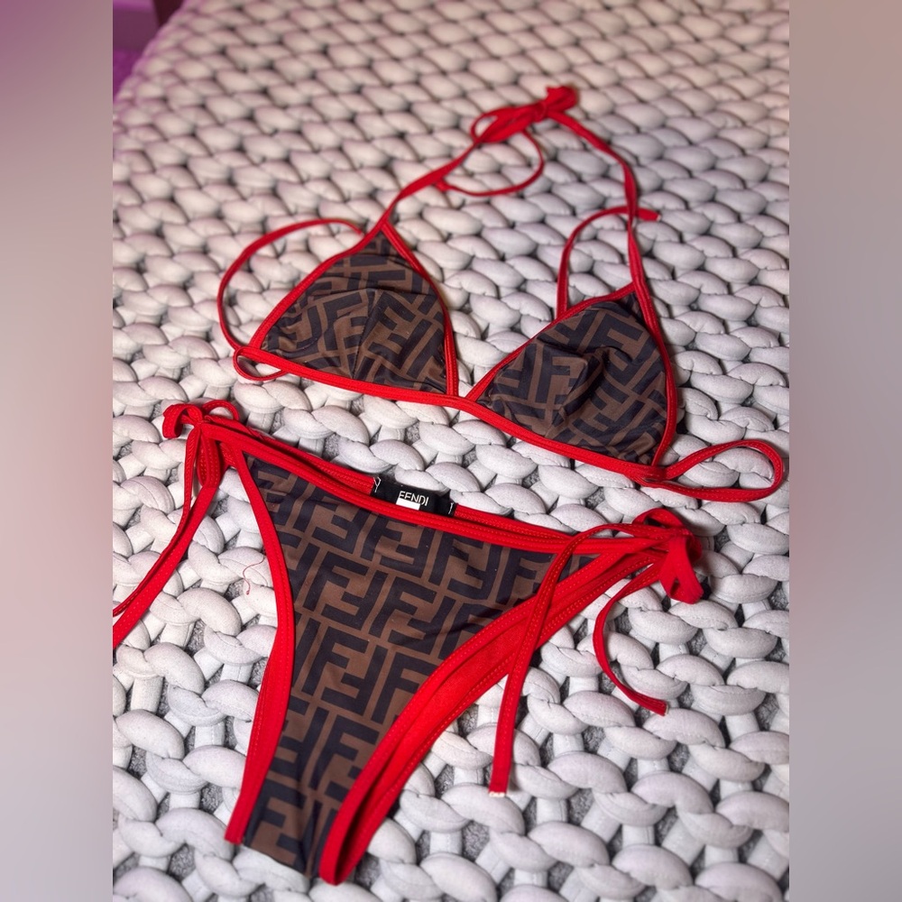 Fendi Red and Brown FF Monogram Bikini - Picture 4 of 4